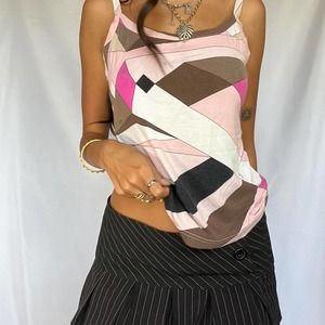 Pink/ Brown/ White Color Way Multicolor Emilio Pucci Psychedelic Tank Top XS/S